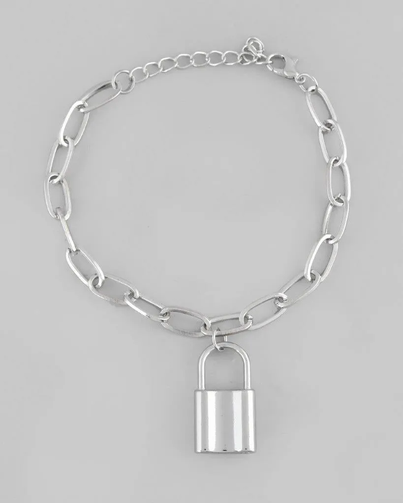 Mens Silver Plated Lock Bracelet - Voj