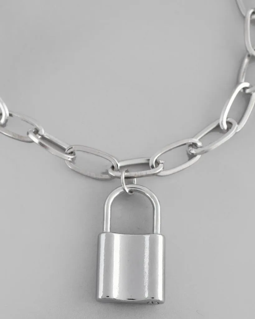 Mens Silver Plated Lock Bracelet - Voj