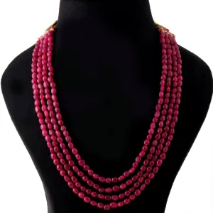 Multi Layered Ruby Gemstone Beaded Necklace