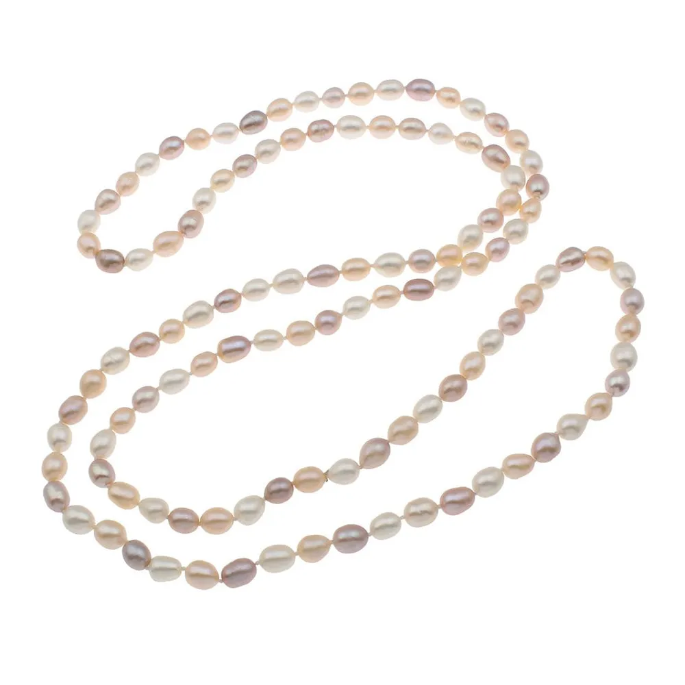 Multicoloured Freshwater Pearl Necklace For Women 7-8mm Rice Shape 120cm Long