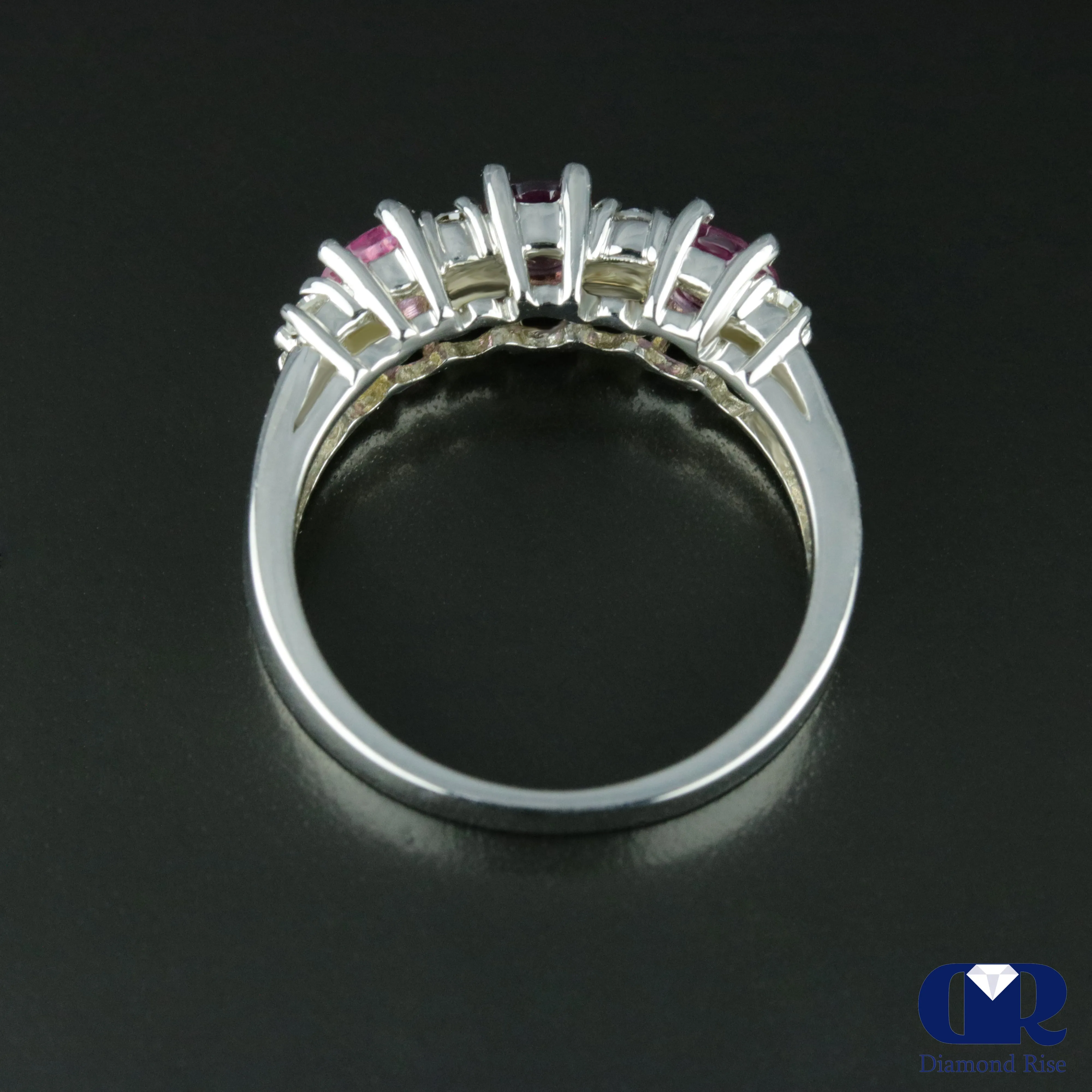 Natural 1.78 Ct Pink Sapphire & Diamond Anniversary Ring 14K White Gold