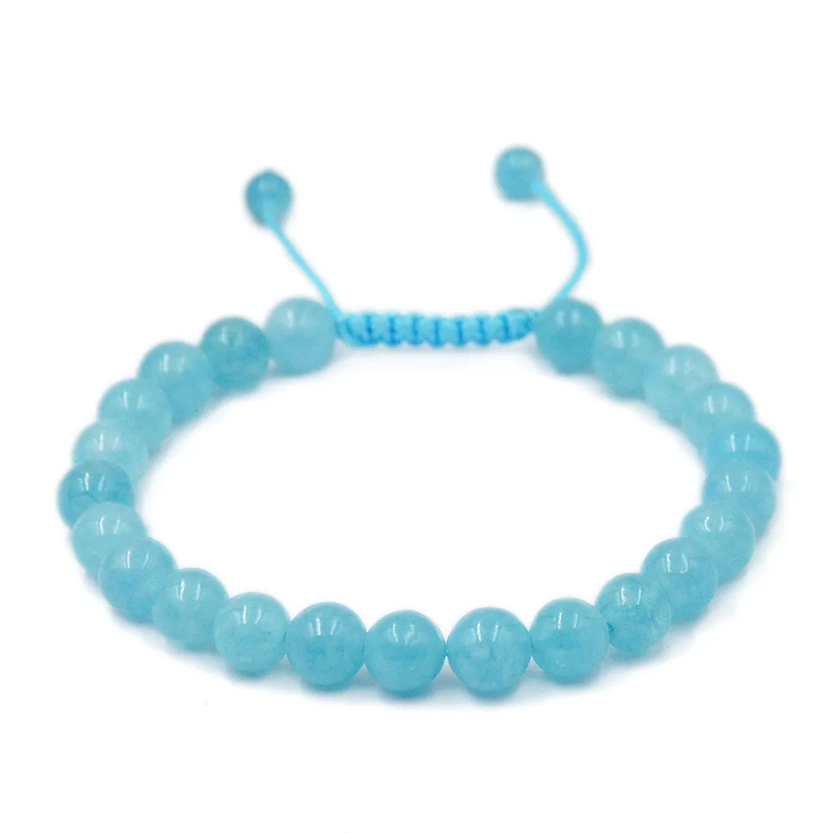 Natural Aquamarine Jade 8mm Gemstone Healing Power Crystal Adjustable Macrame Bracelet