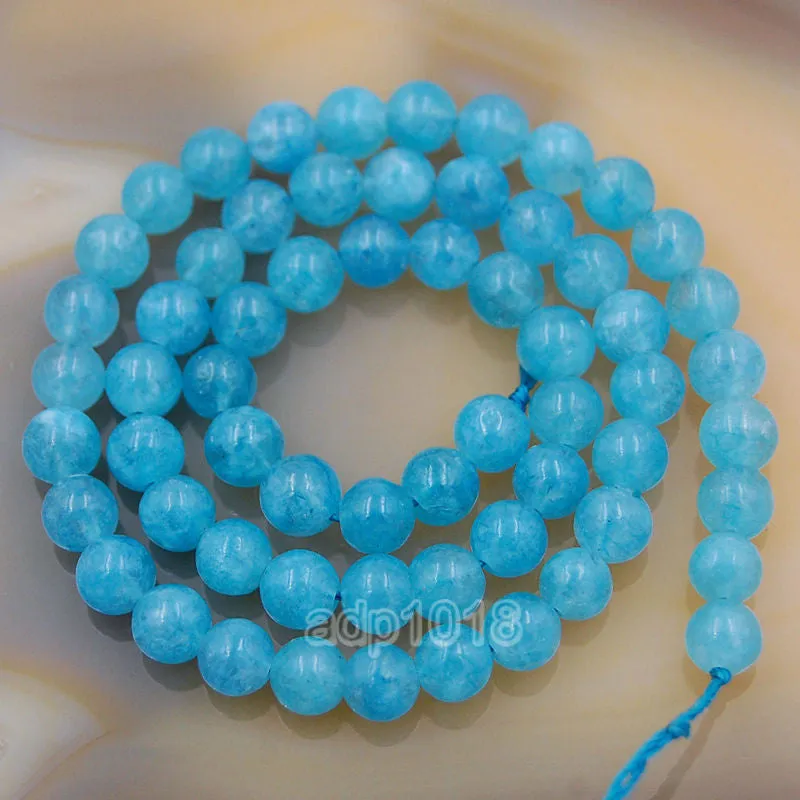 Natural Aquamarine Jade Gemstone Round Loose Beads on a 15.5" Strand