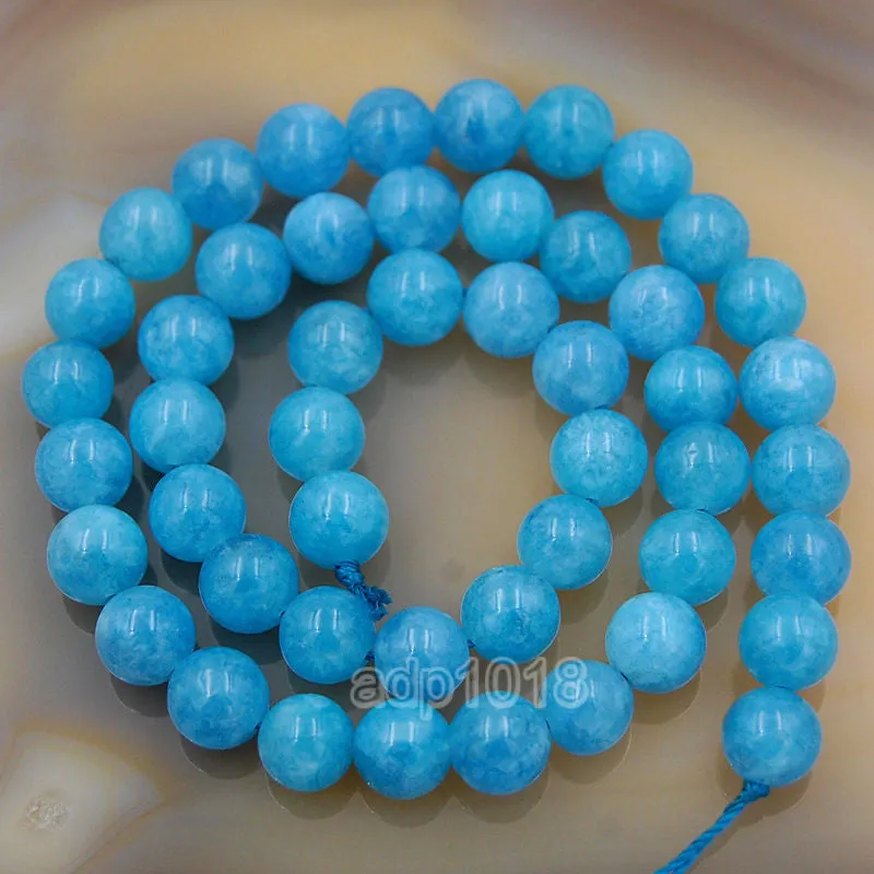 Natural Aquamarine Jade Gemstone Round Loose Beads on a 15.5" Strand