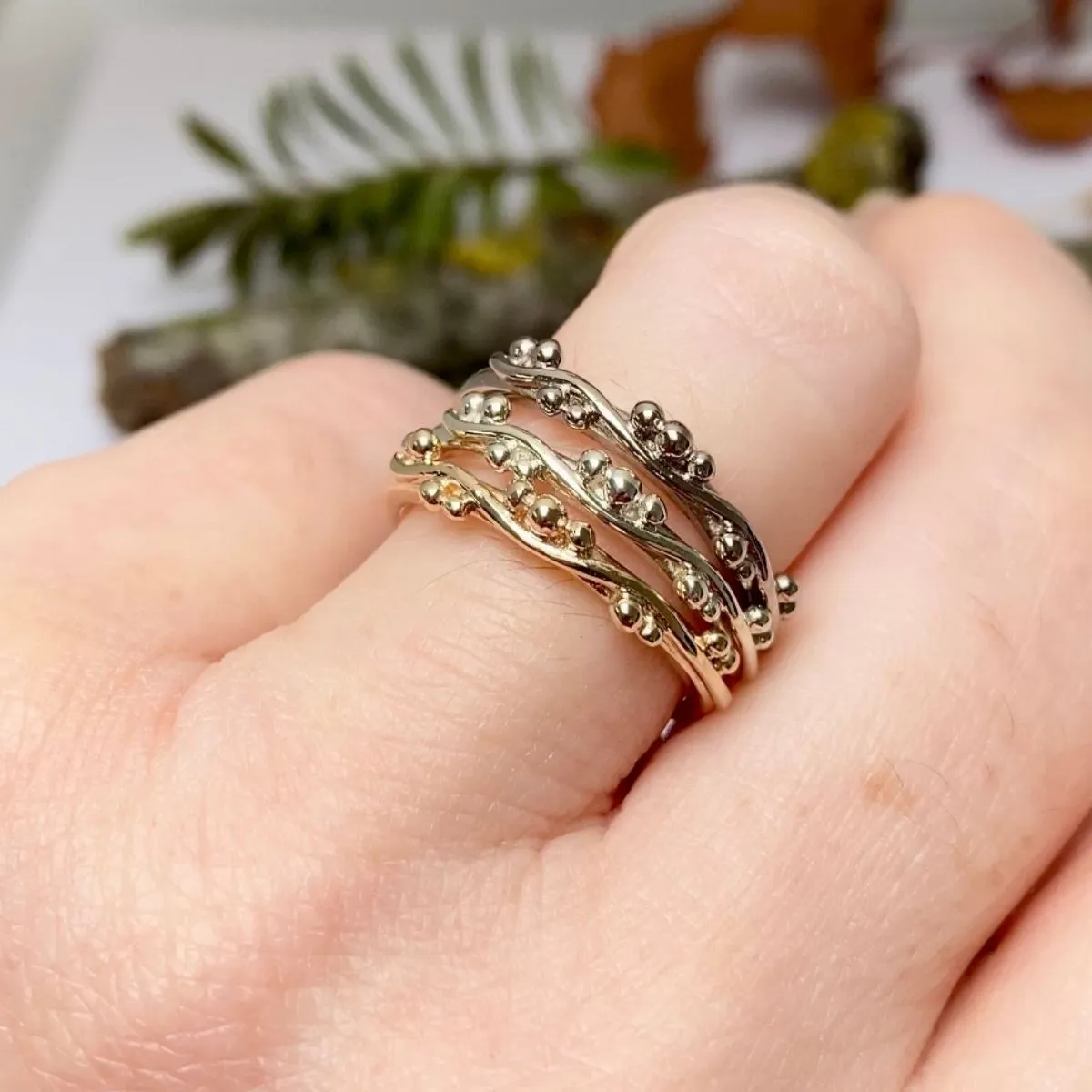 Nature Wavy Vine Ring, Vine and Berry Wedding Ring