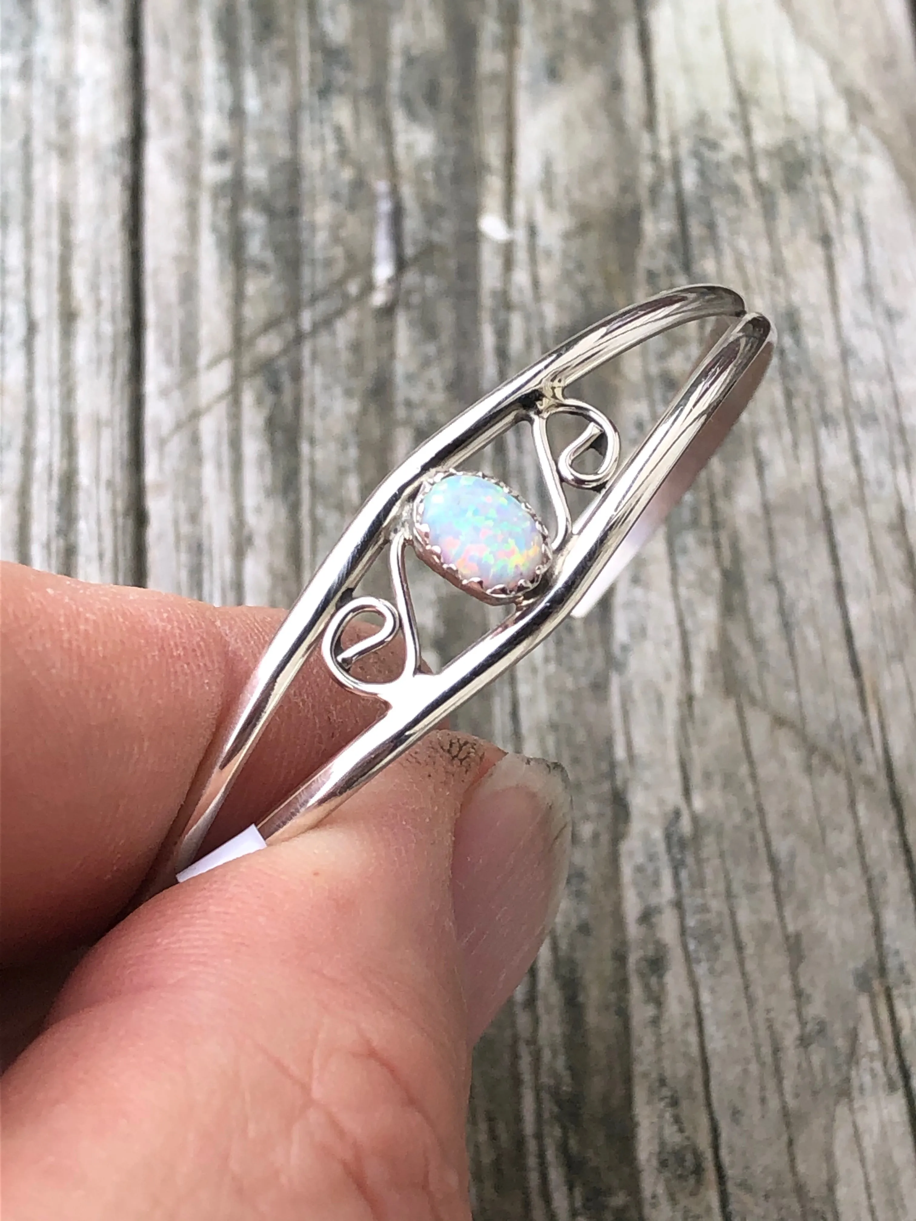 Navajo White opal S Designs sterling silver bracelet