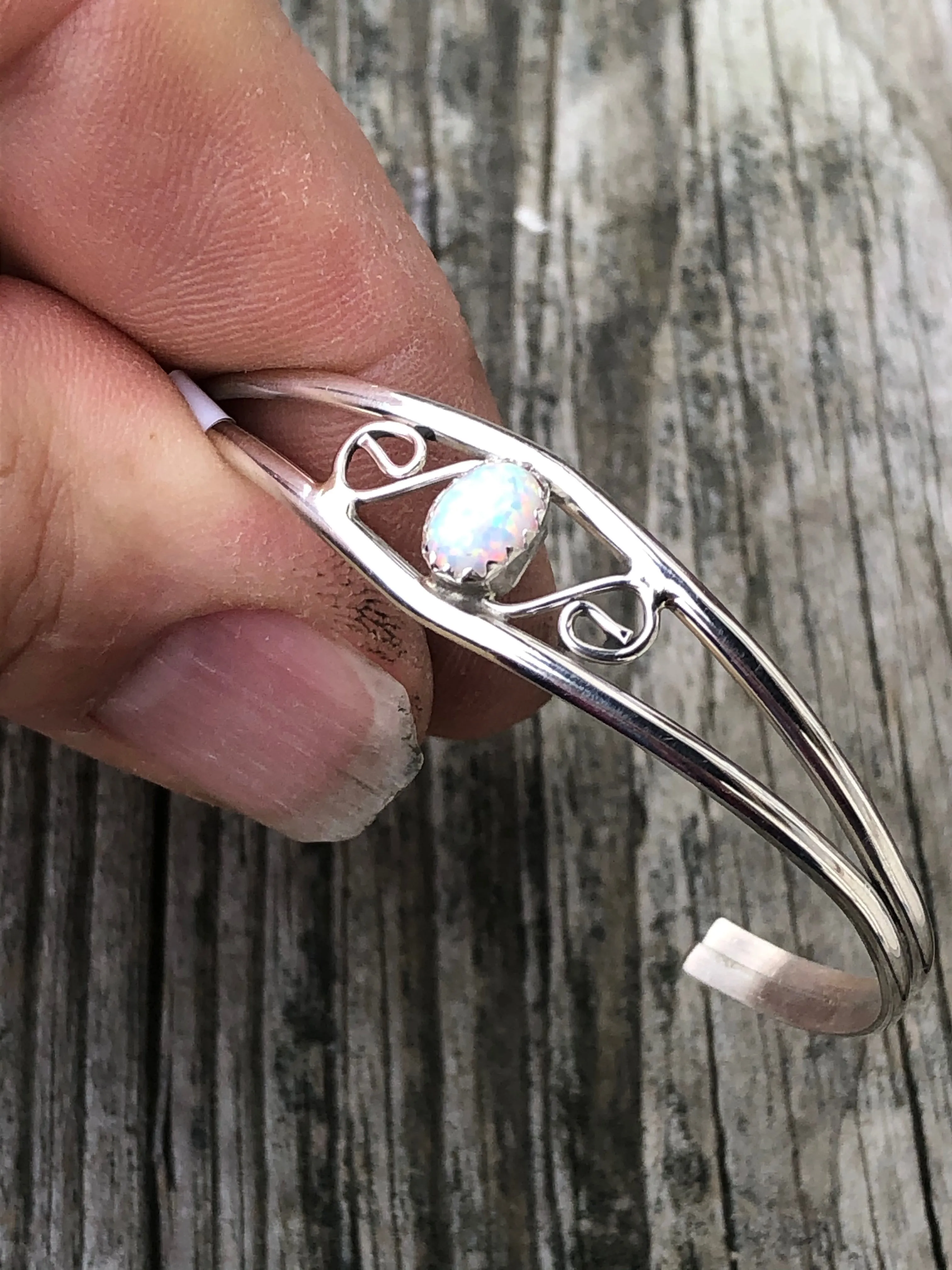 Navajo White opal S Designs sterling silver bracelet