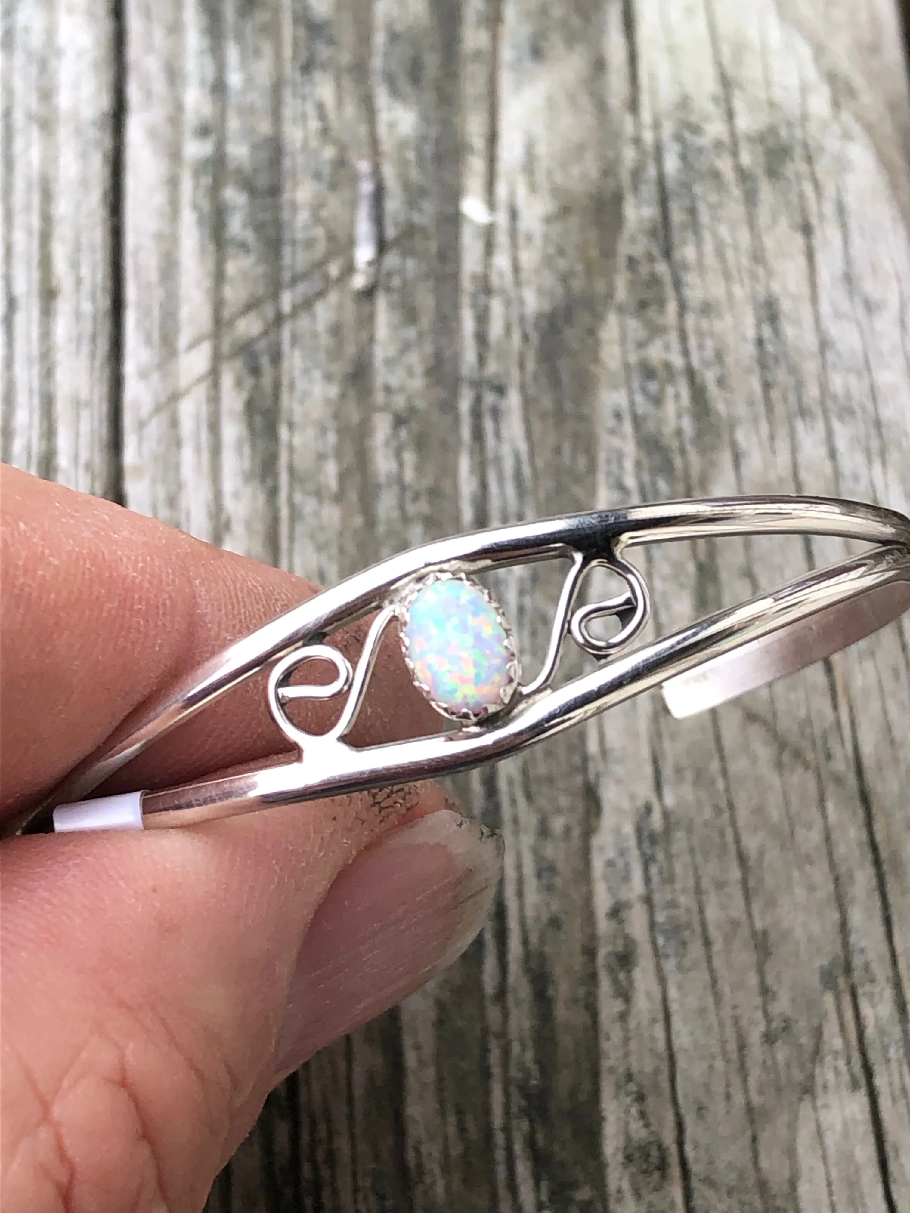 Navajo White opal S Designs sterling silver bracelet