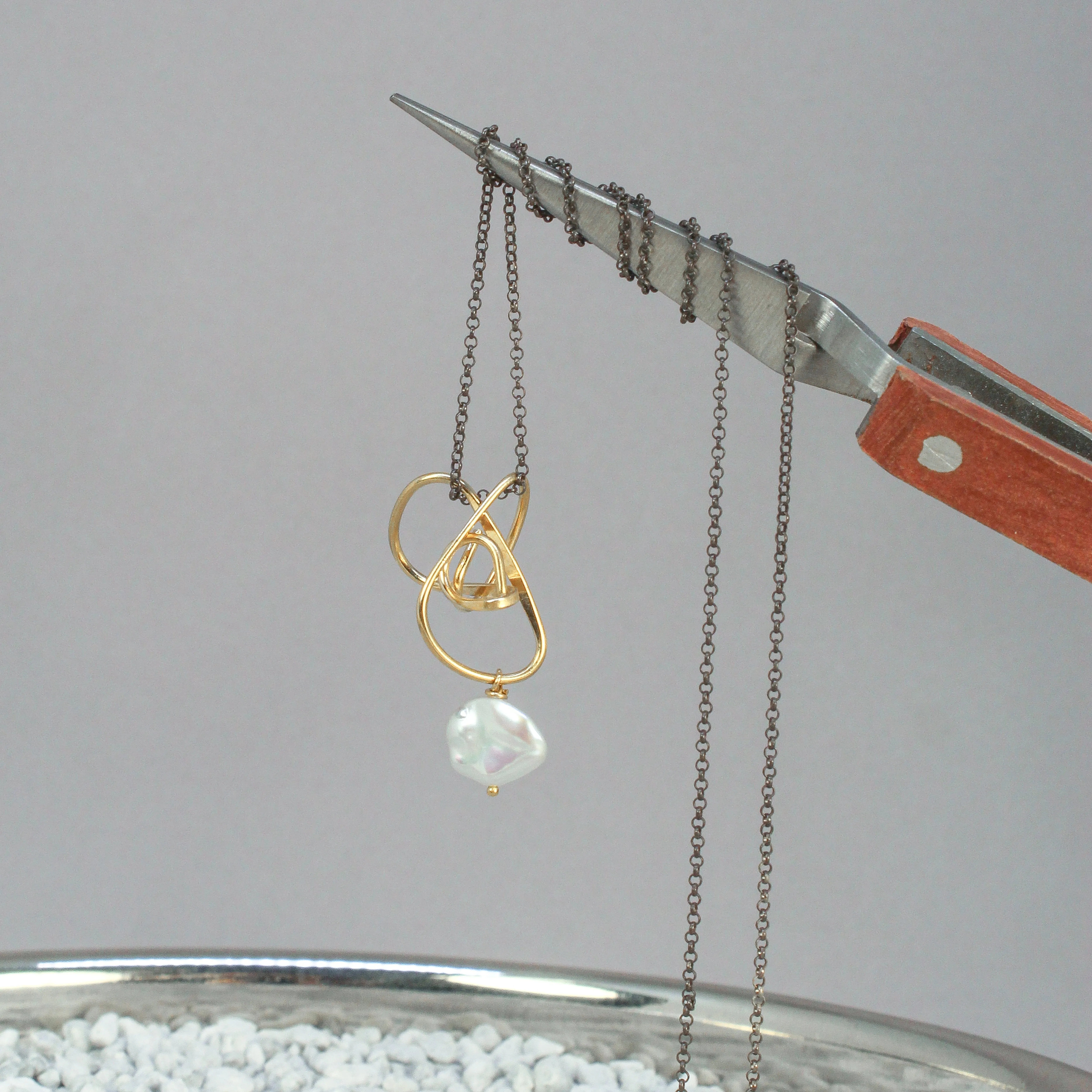 NEW! Nest with Pearl Dangle Pendant in 14kt Gold by Rina Young