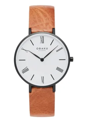 OBAKU FOLIE LILLE-TAWNY BROWN LEATHER BAND WHITE DIAL V283LXBWRZ-DIB