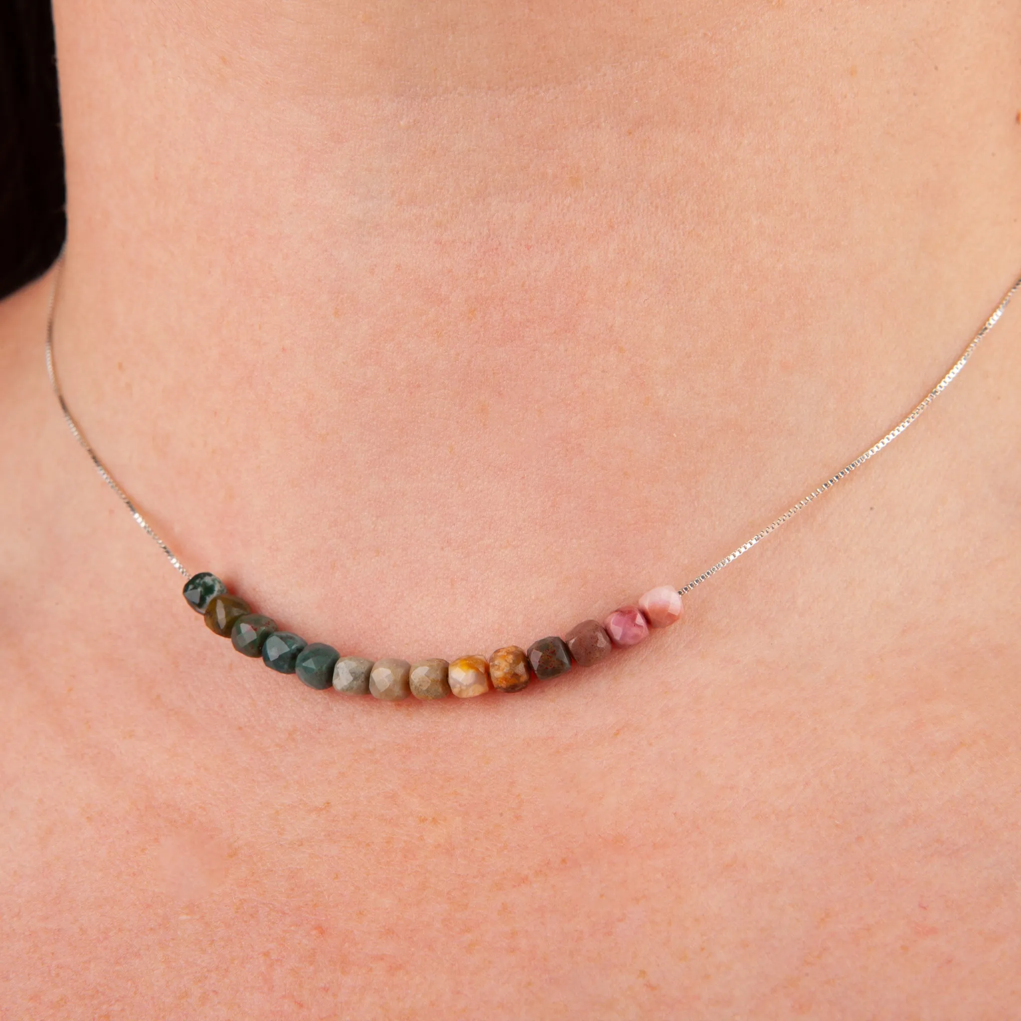 Ocean Jasper Adjustable Slide Chain Gemstone Necklace