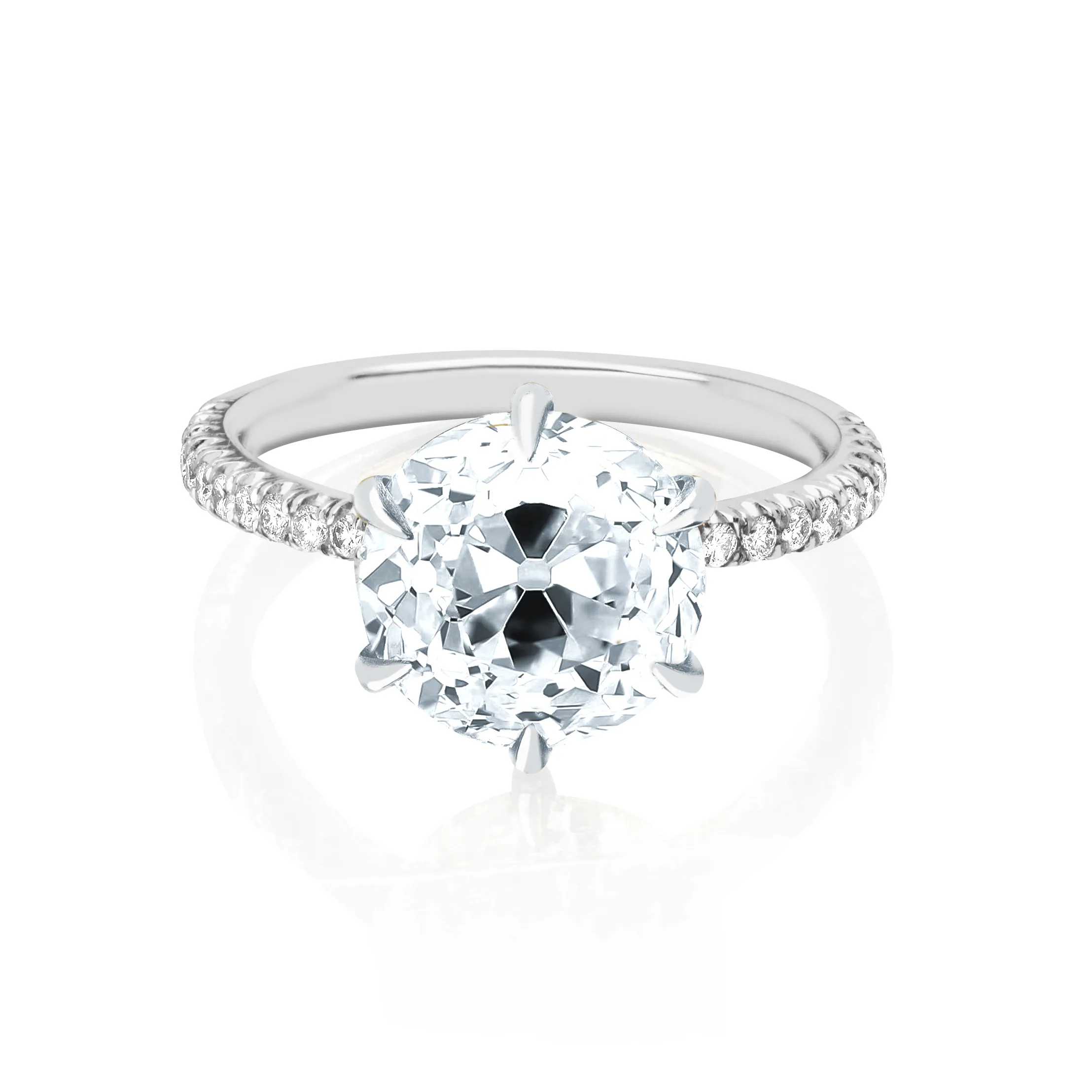 Old Mine Cut Diamond Setting with Pavé Diamond Band