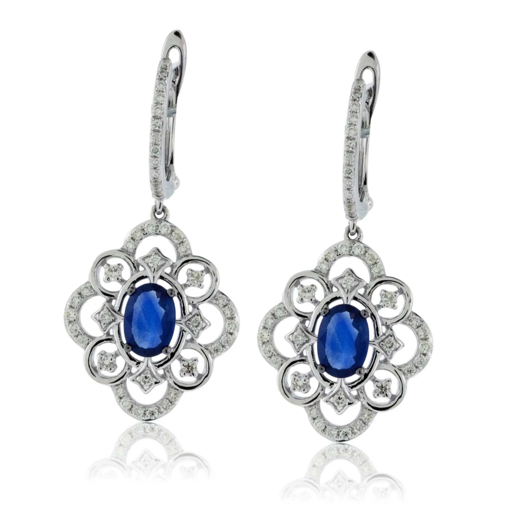 Oval Sapphire Fancy Design Diamond Drop Earrings