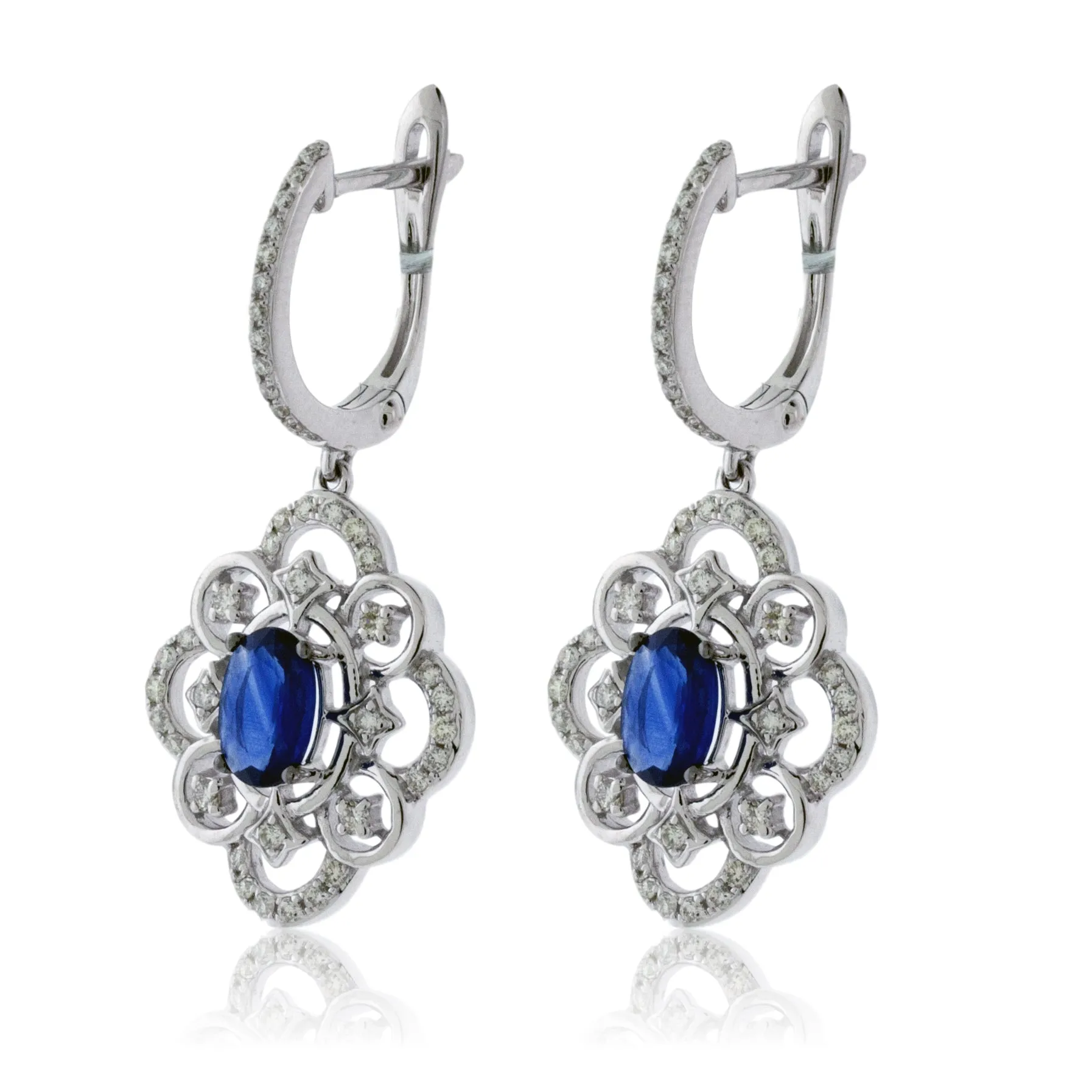 Oval Sapphire Fancy Design Diamond Drop Earrings