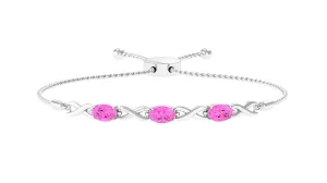 Oval Shape Pink Sapphire Infinity Link Bolo Bracelet