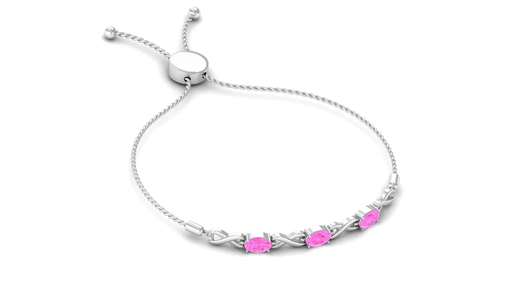 Oval Shape Pink Sapphire Infinity Link Bolo Bracelet