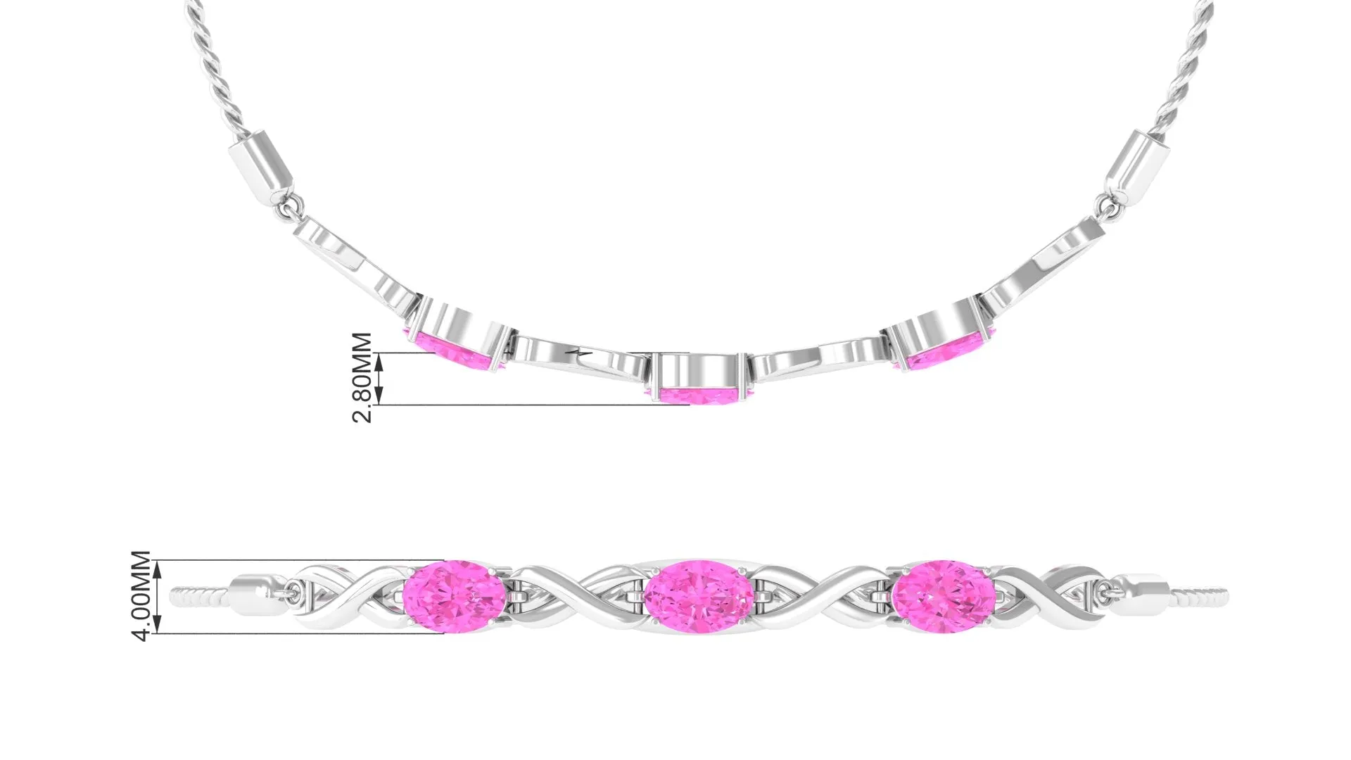 Oval Shape Pink Sapphire Infinity Link Bolo Bracelet