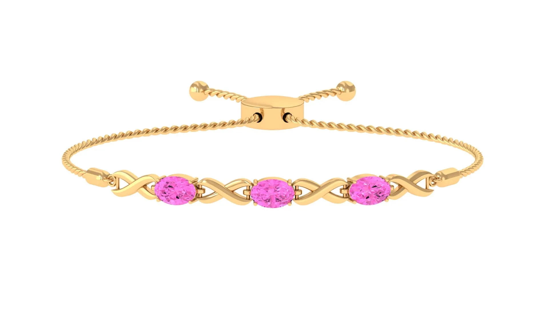 Oval Shape Pink Sapphire Infinity Link Bolo Bracelet