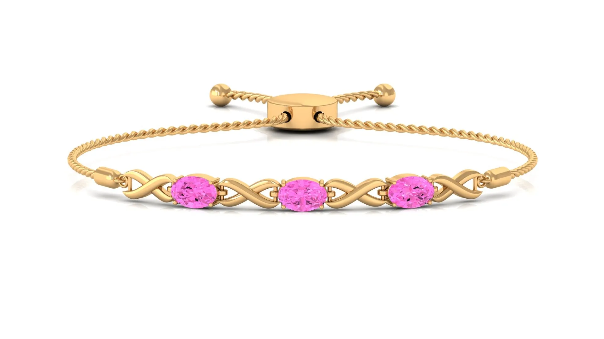 Oval Shape Pink Sapphire Infinity Link Bolo Bracelet