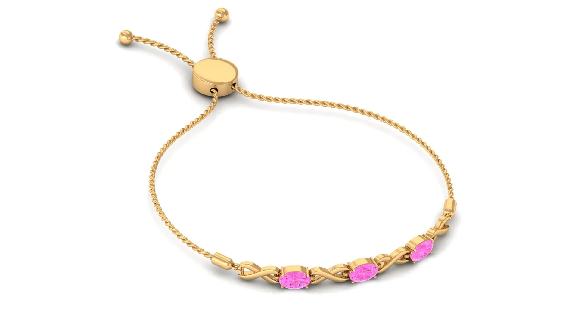 Oval Shape Pink Sapphire Infinity Link Bolo Bracelet