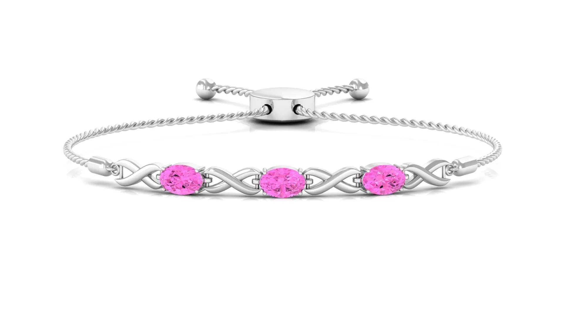 Oval Shape Pink Sapphire Infinity Link Bolo Bracelet