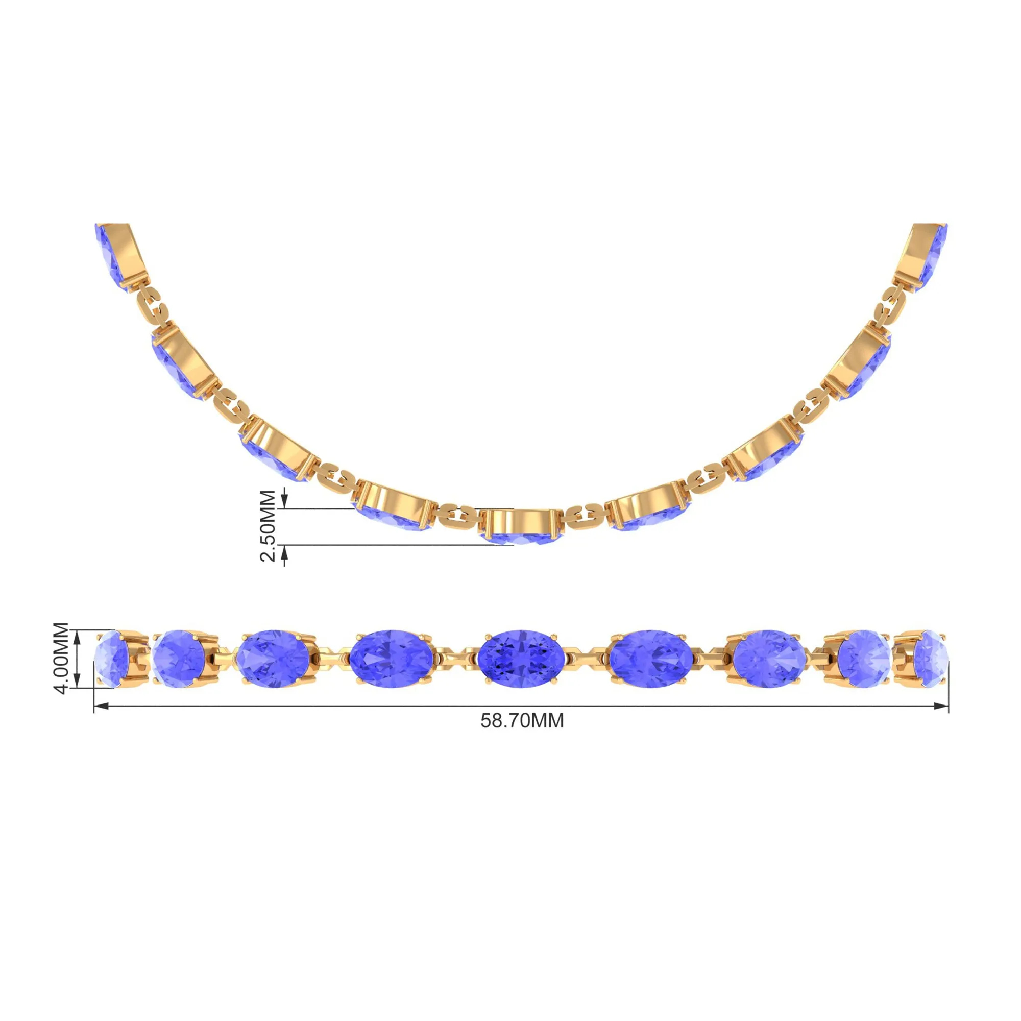 Oval Shape Tanzanite East West Link Bolo Bracelet