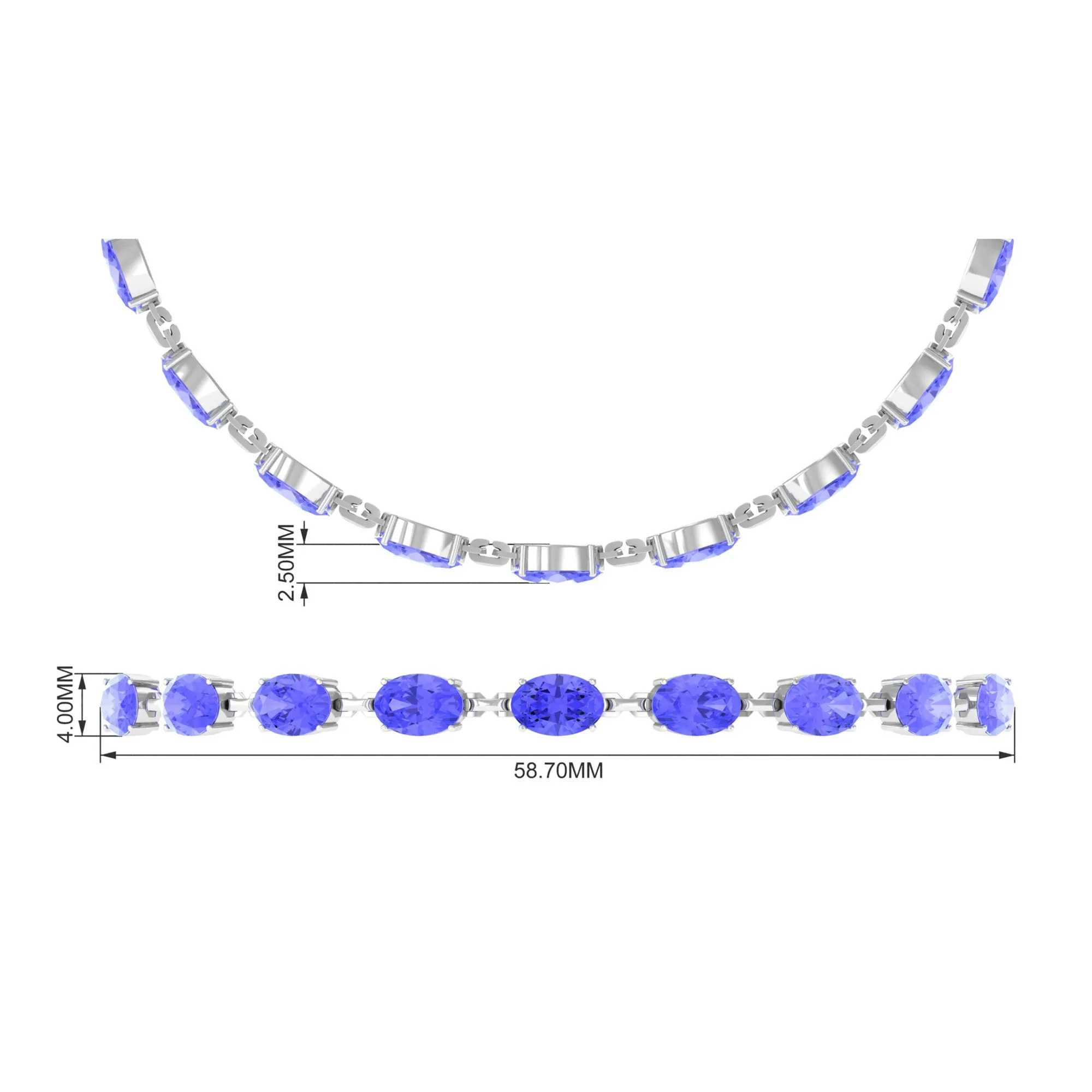 Oval Shape Tanzanite East West Link Bolo Bracelet