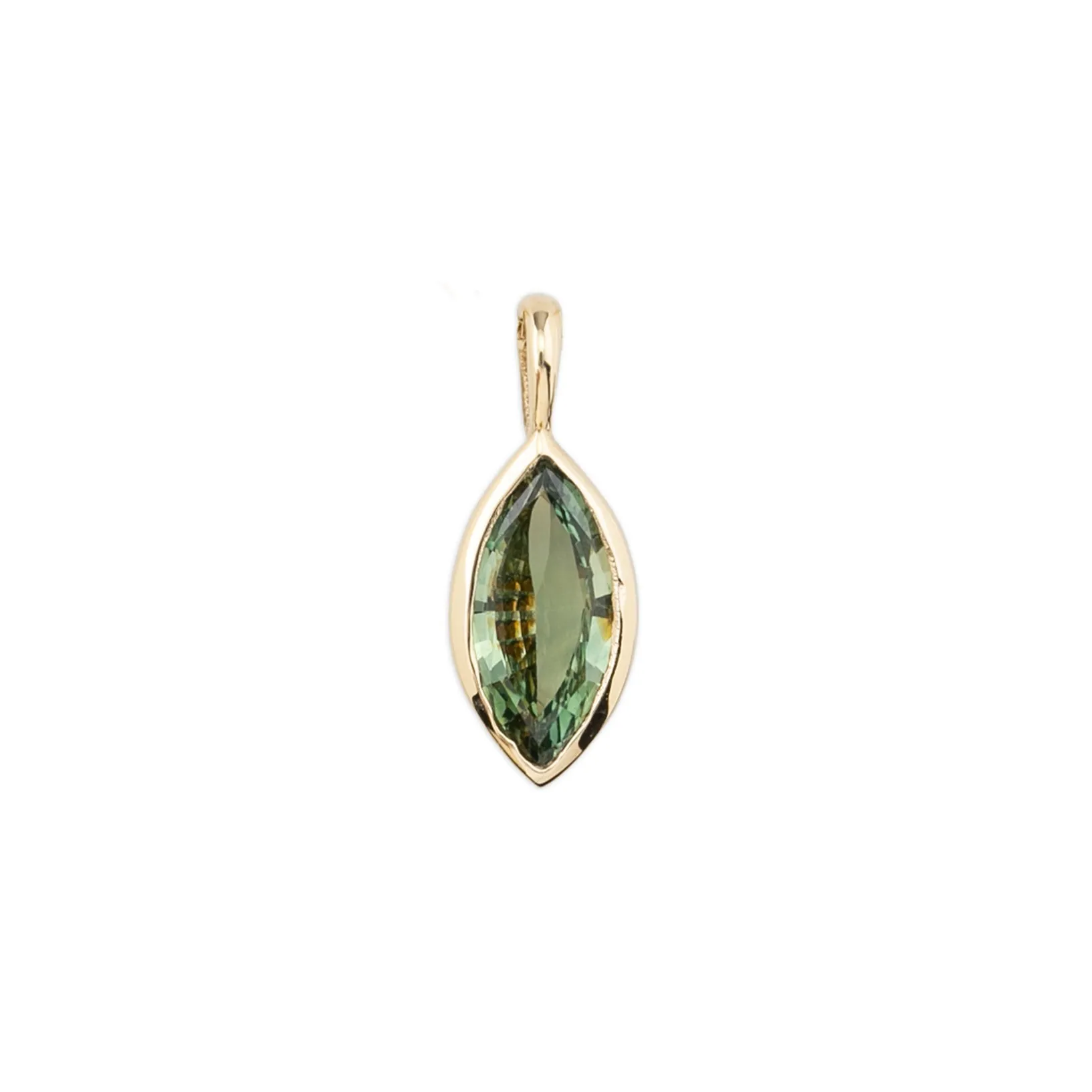 Patia Bezel Necklace Green Marquise Sapphire, 14k Yellow Gold, One of a kind