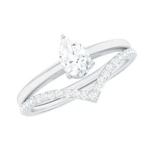 Pear Cut Solitaire Moissanite Ring Set with Enhancer