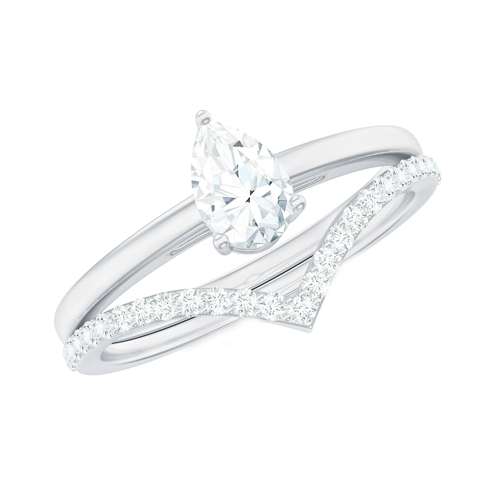 Pear Cut Solitaire Moissanite Ring Set with Enhancer