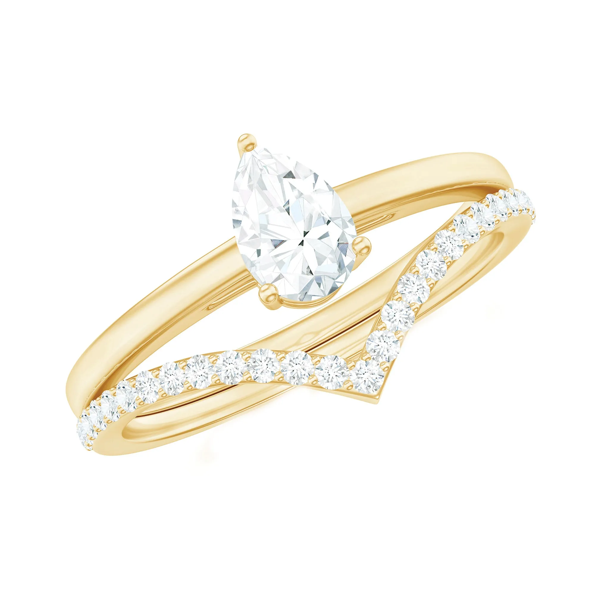 Pear Cut Solitaire Moissanite Ring Set with Enhancer