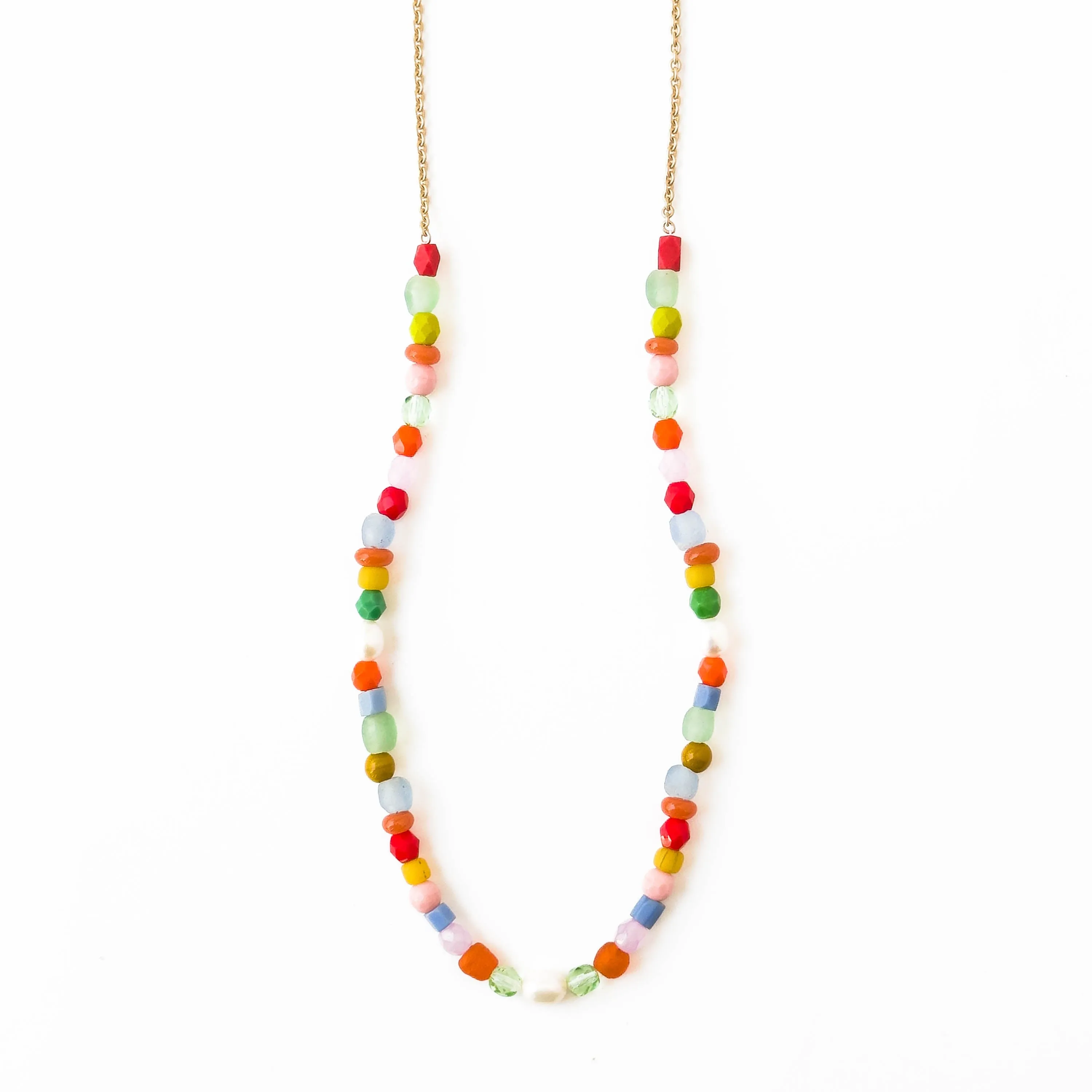 Pearl and Fair Trade Recycled Bead Necklace -W