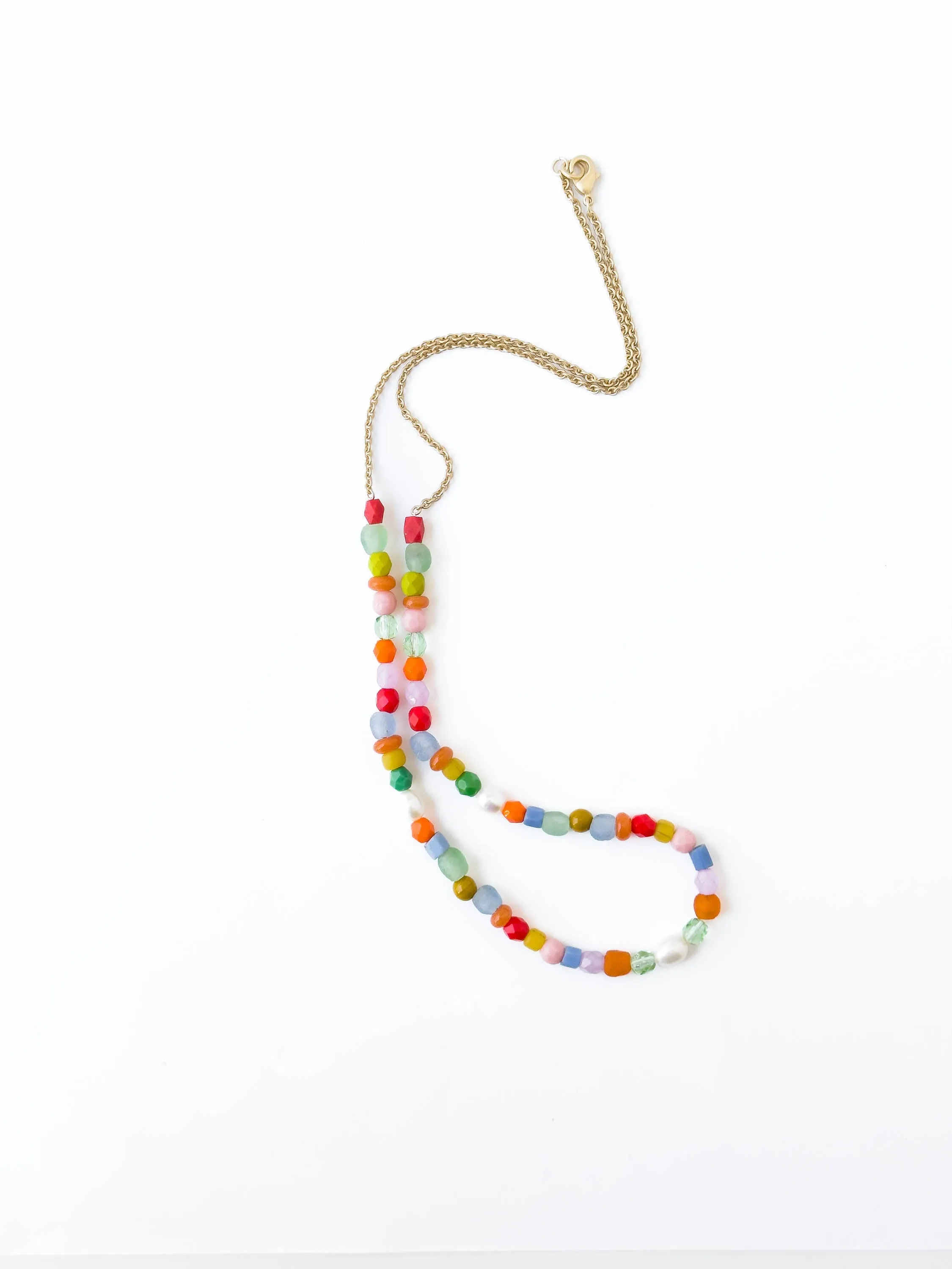 Pearl and Fair Trade Recycled Bead Necklace -W