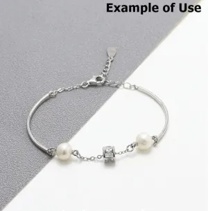 Pearl Chain Bracelet Setting 17cm 6.7" Sterling Silver 925 For Two Beads Blank Tray Base White Gold Fine No Prongs Jewelry Wholesale 1pc