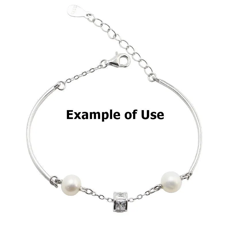 Pearl Chain Bracelet Setting 17cm 6.7" Sterling Silver 925 For Two Beads Blank Tray Base White Gold Fine No Prongs Jewelry Wholesale 1pc