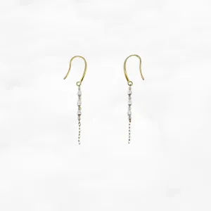 Pearl Line Earrings with Champagne Zirconia