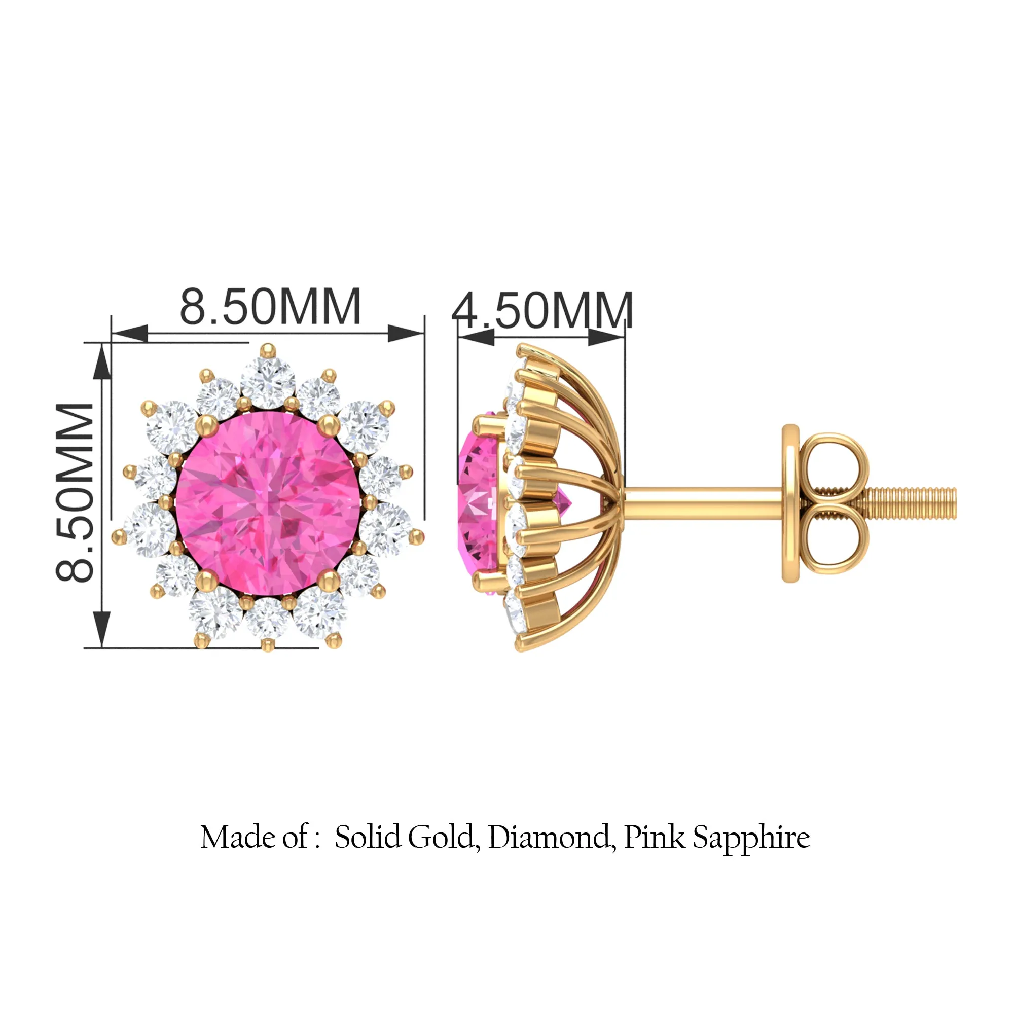 Pink Sapphire and Diamond Sunburst Stud Earrings