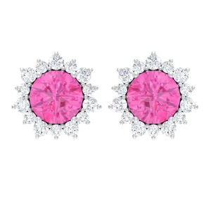 Pink Sapphire and Diamond Sunburst Stud Earrings