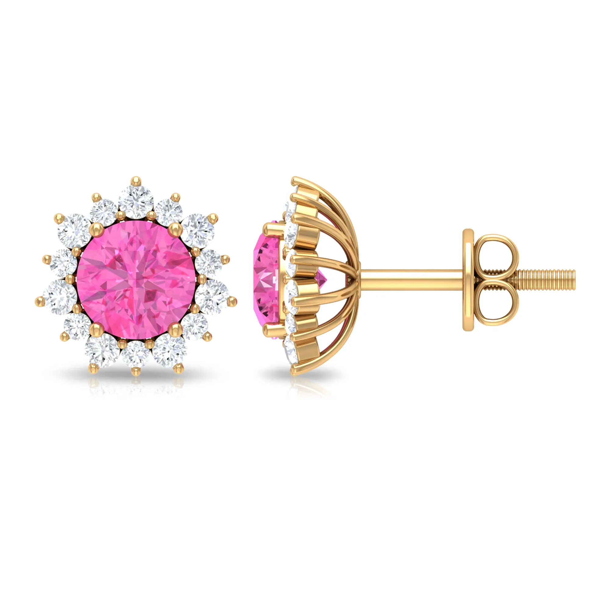 Pink Sapphire and Diamond Sunburst Stud Earrings