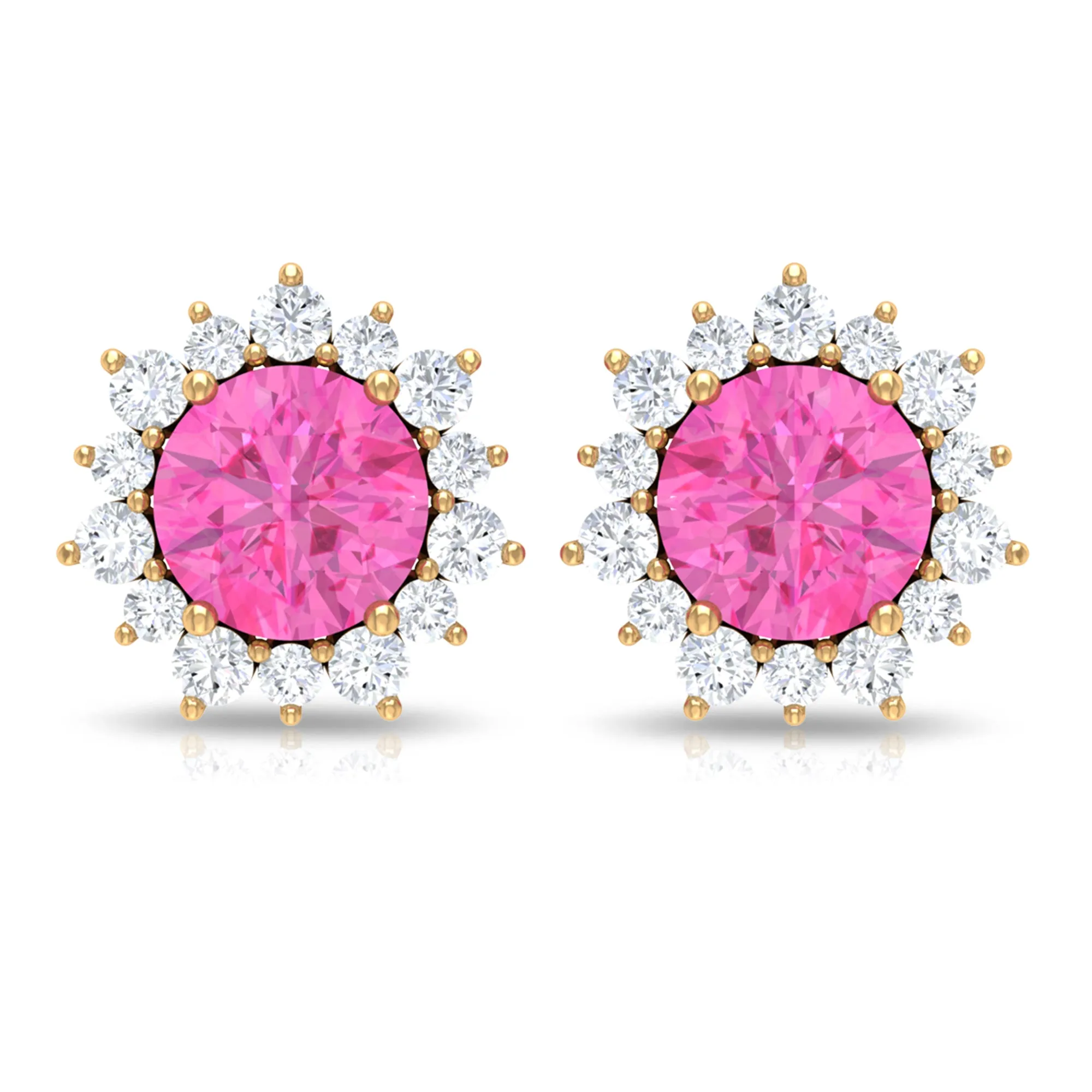 Pink Sapphire and Diamond Sunburst Stud Earrings