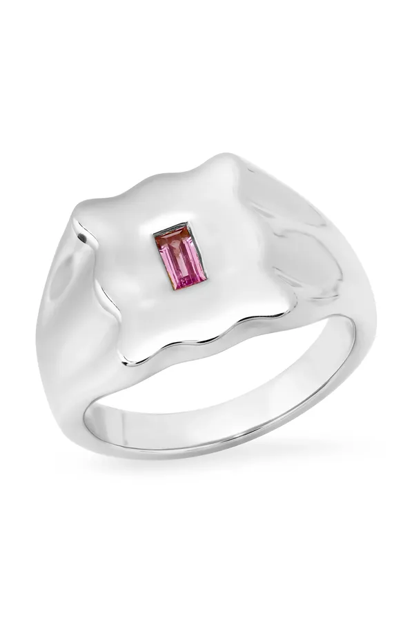 Pink Sapphire Baguette Form Signet Ring