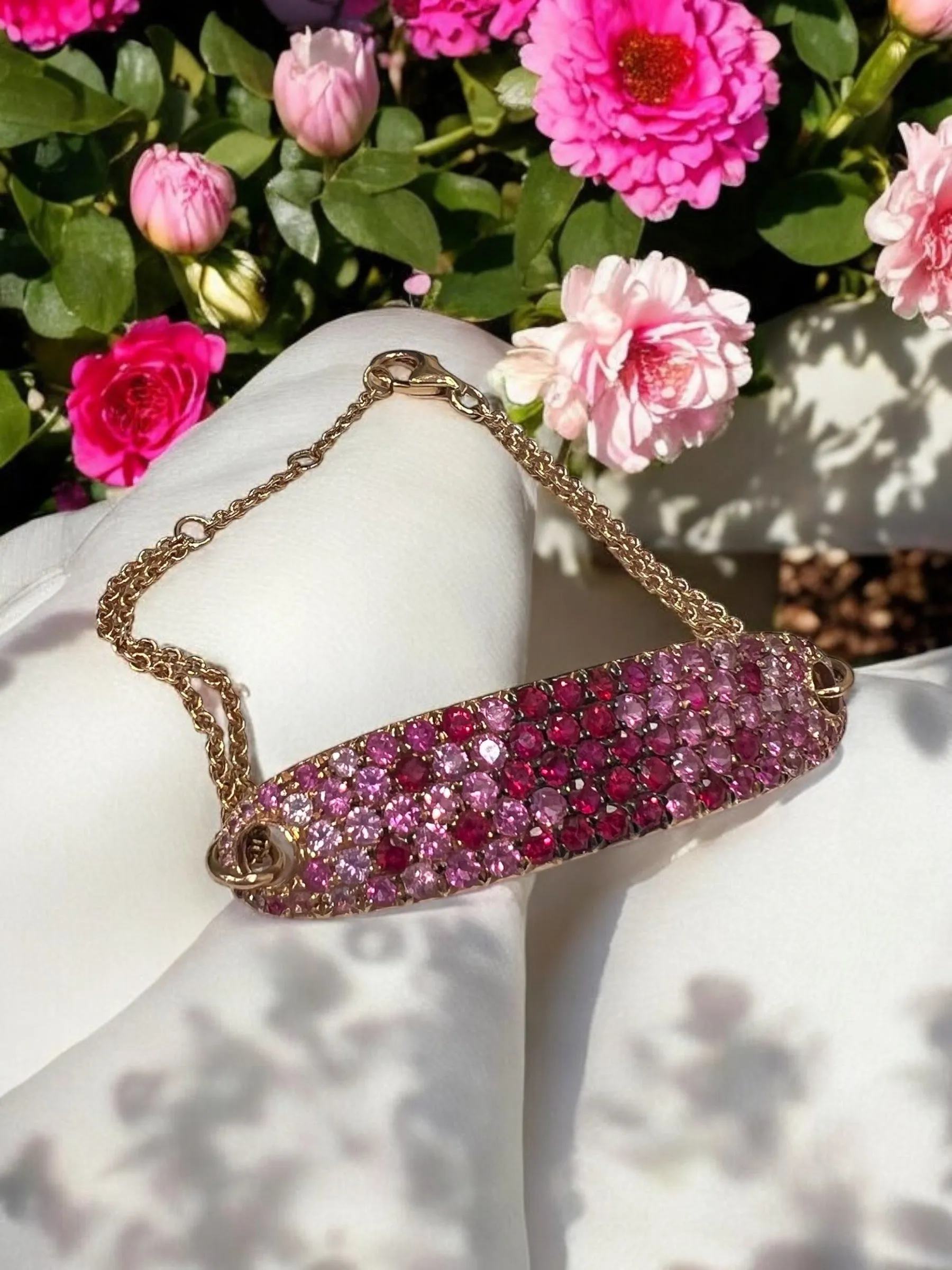 pink sapphire ombre tag bracelet