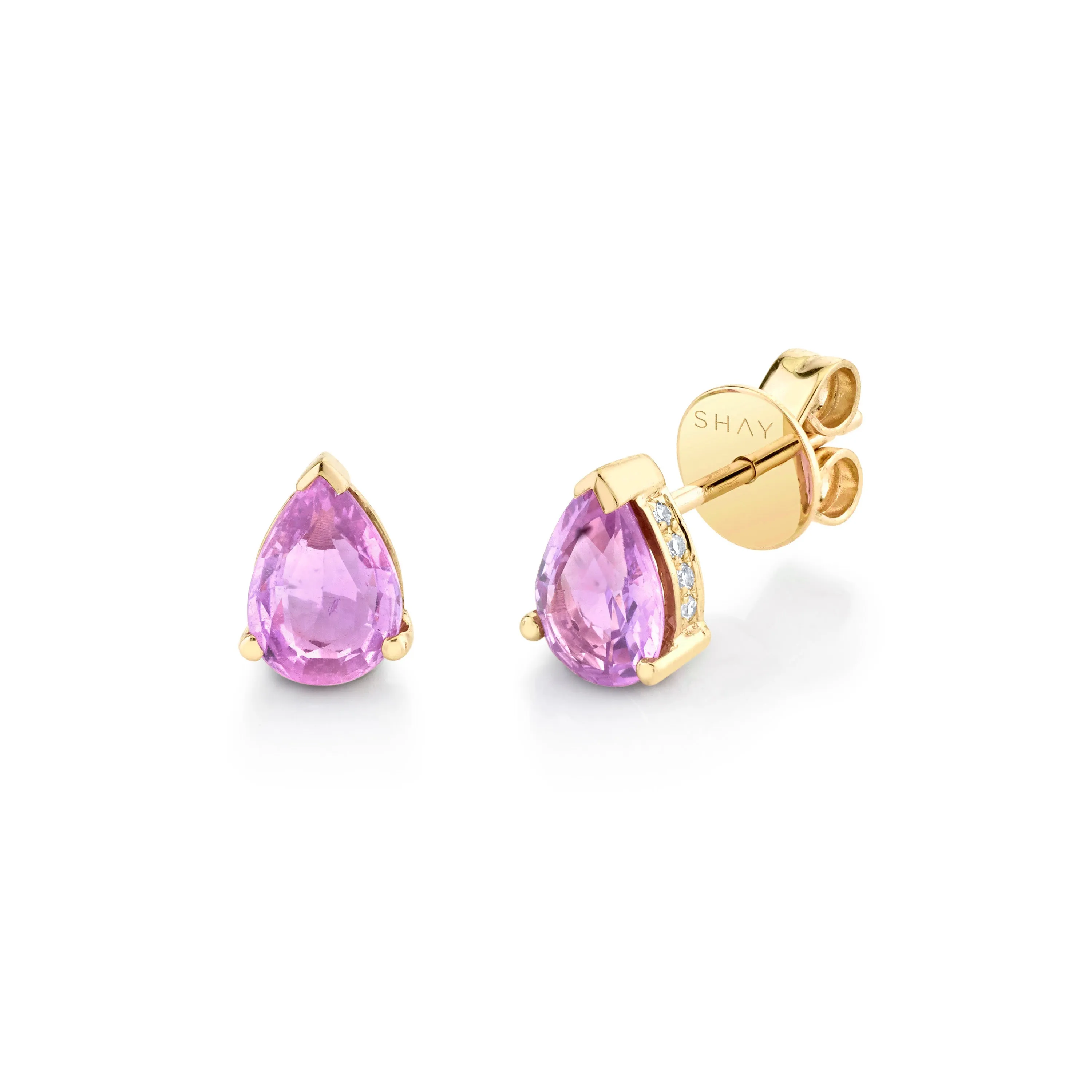 PINK SAPPHIRE TEARDROP HALO STUDS