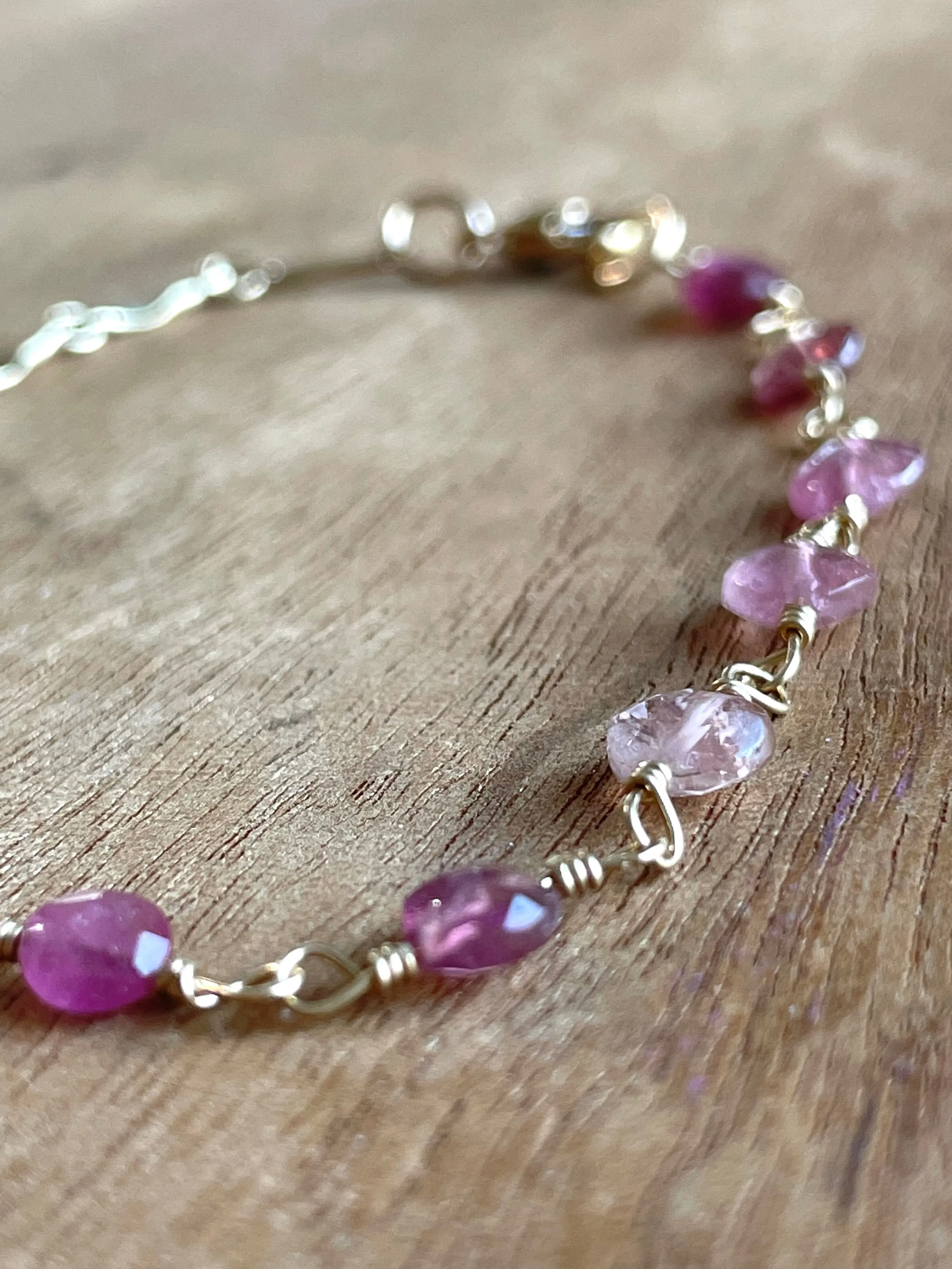 Pink Tourmaline Half and Half Bracelet Pink Gemstone Bracelet For Women