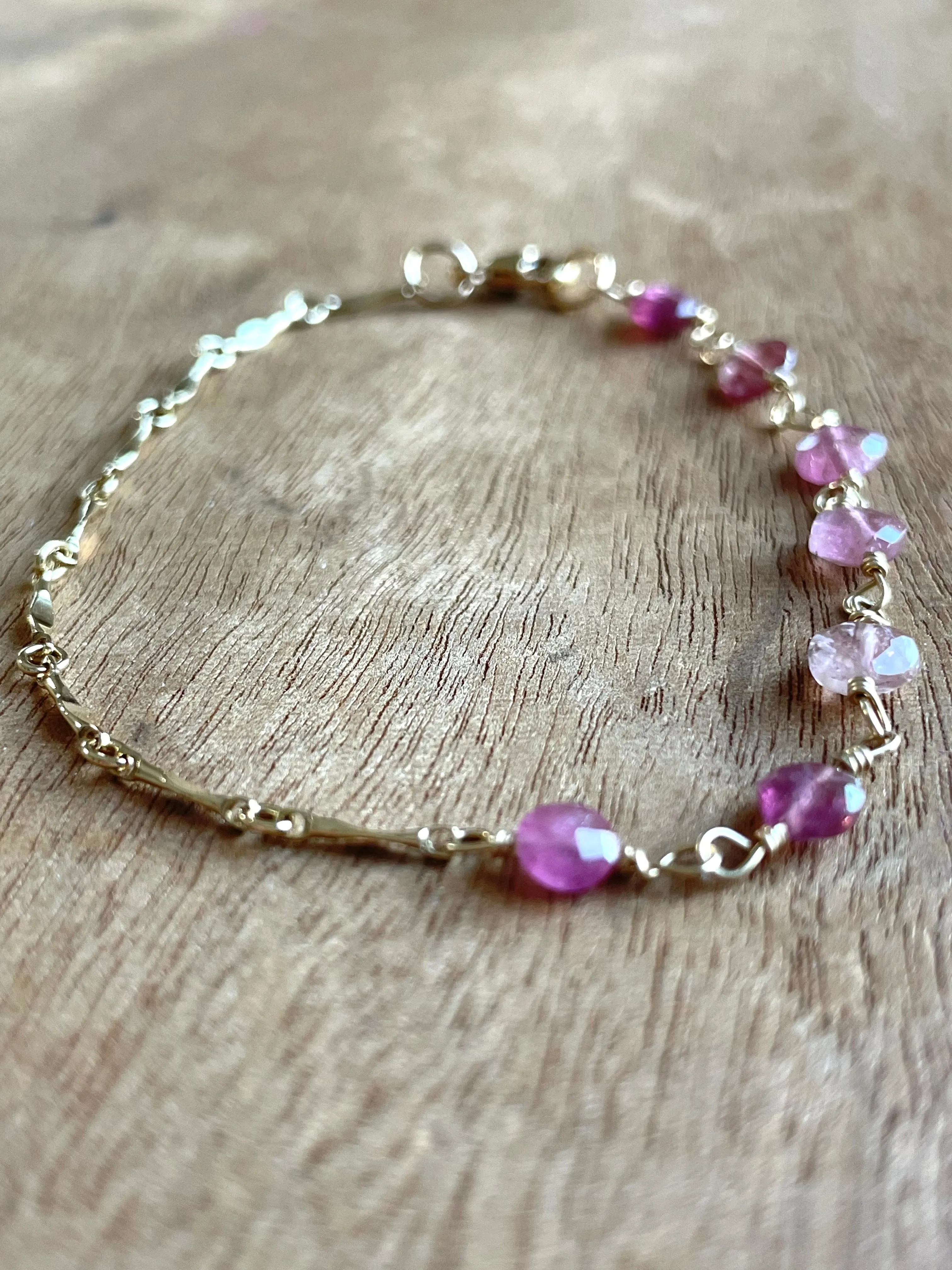 Pink Tourmaline Half and Half Bracelet Pink Gemstone Bracelet For Women