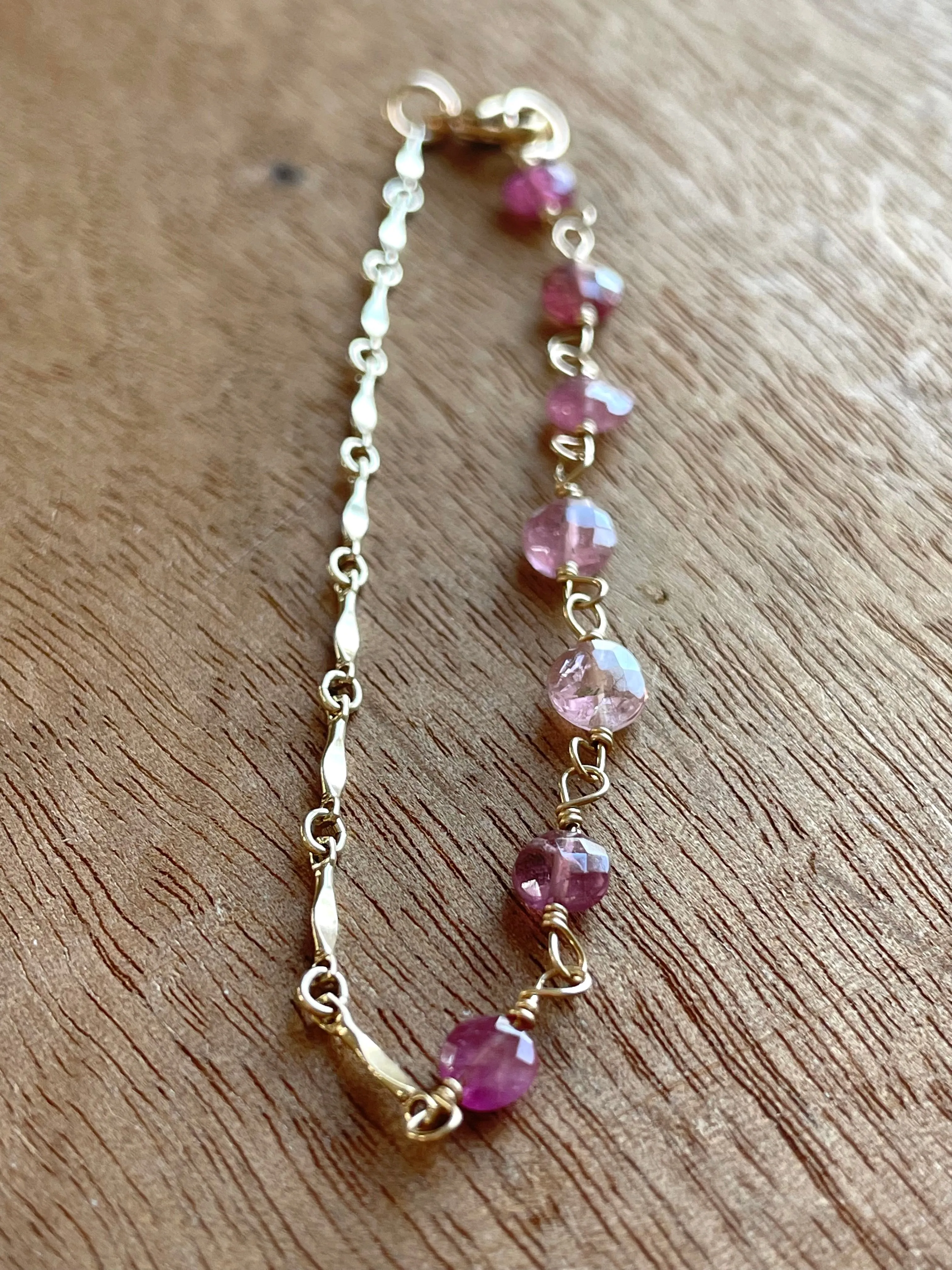 Pink Tourmaline Half and Half Bracelet Pink Gemstone Bracelet For Women