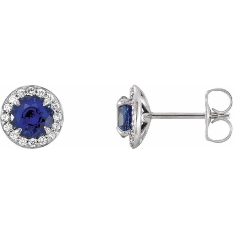 Platinum 3.5 mm Lab-Grown Blue Sapphire & 1/8 CTW Natural Diamond Earrings