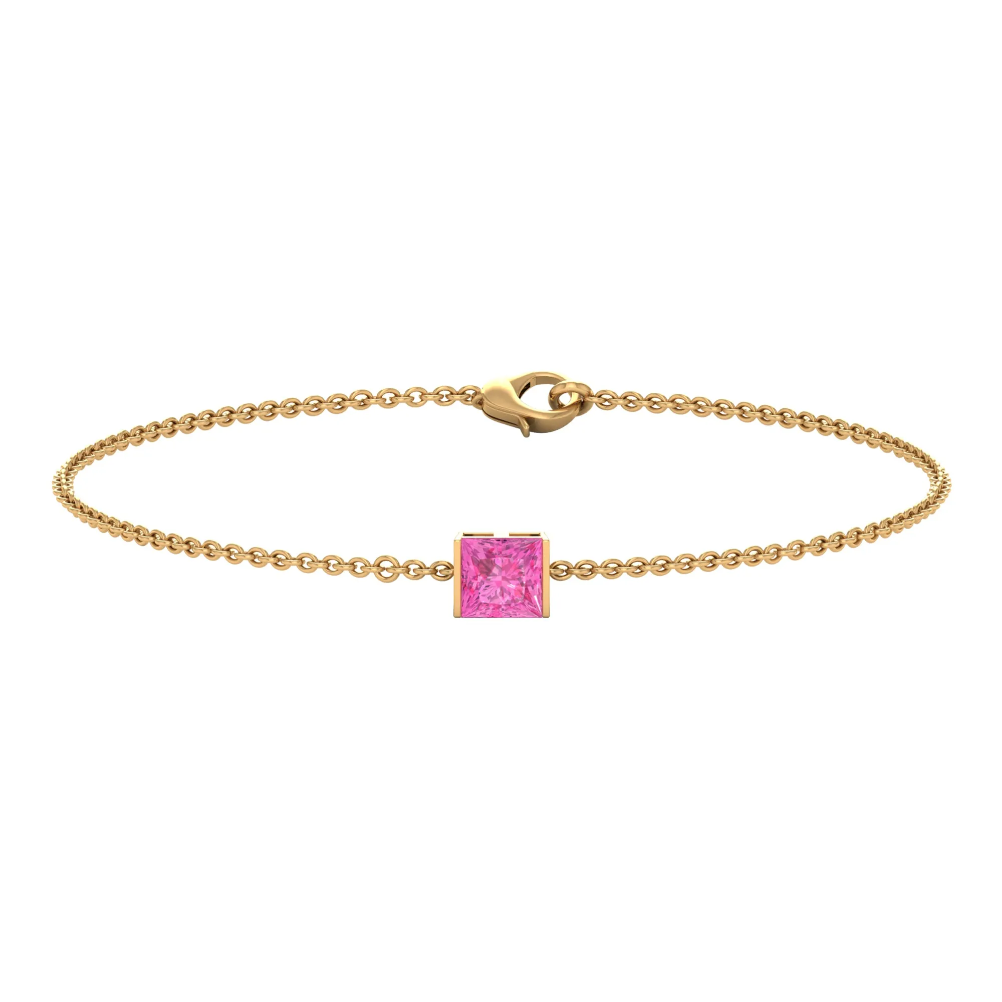 Princess Cut Pink Sapphire Solitaire Bracelet in Bar Setting