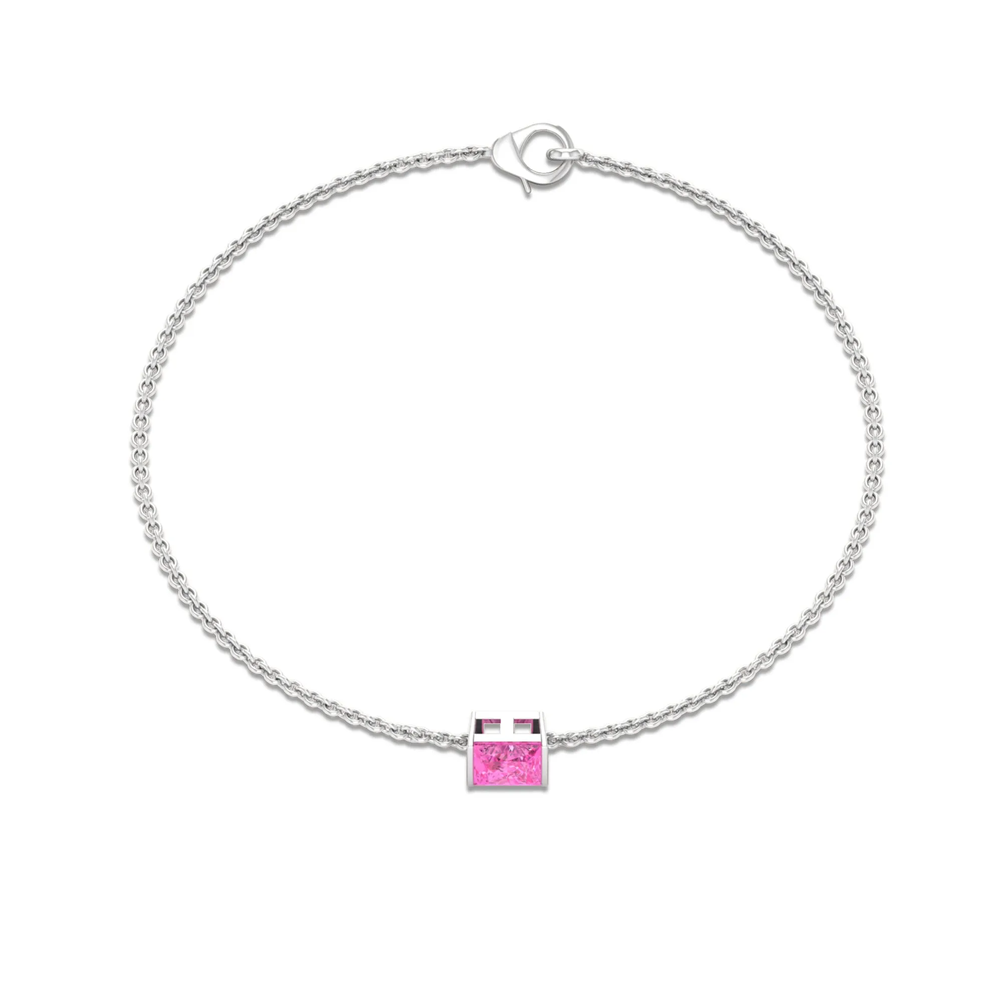 Princess Cut Pink Sapphire Solitaire Bracelet in Bar Setting