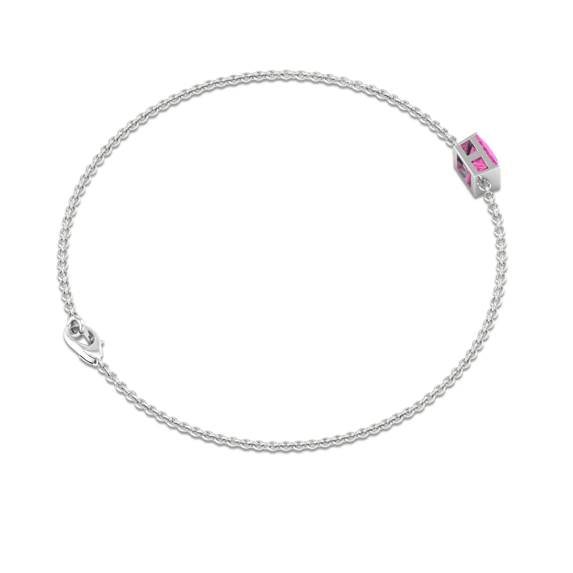 Princess Cut Pink Sapphire Solitaire Bracelet in Bar Setting